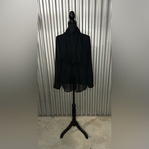 Women’s Dennis Basso Black Polyester Long Sleeve Buttons Down Blouse Designer 10